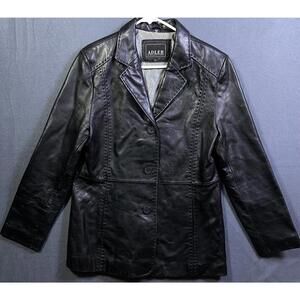 Adler Collection Leather Jacket Women’s Sz Large Black Genuine Lambskin Zip READ